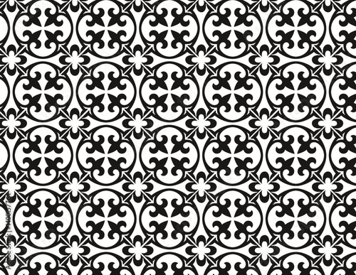 Intricate Black and White Pattern with Ornate Designs and Symmetry