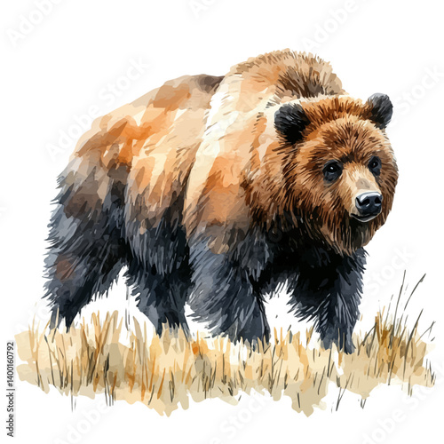 Takin, vector watercolor illustration, isolated on a white background.