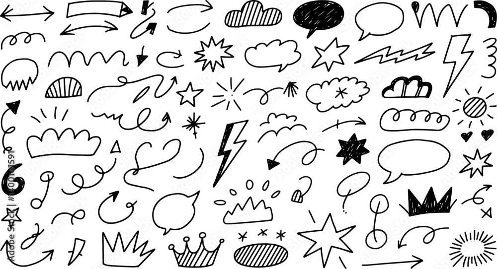 Hand Drawn Doodle Elements Seamless Pattern Arrows Speech Bubbles And Stars Hand Drawn Doodle Elements Seamless Pattern Arrows Speech Bubbles And Stars