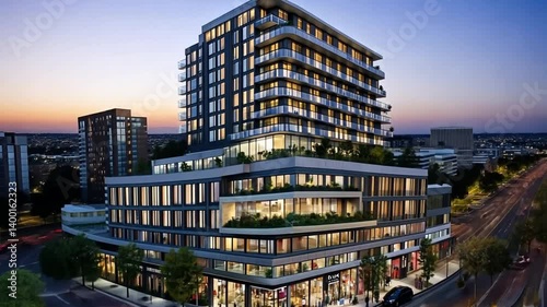Modern urban living: architectural showcase of upscale apartments and shopping complex