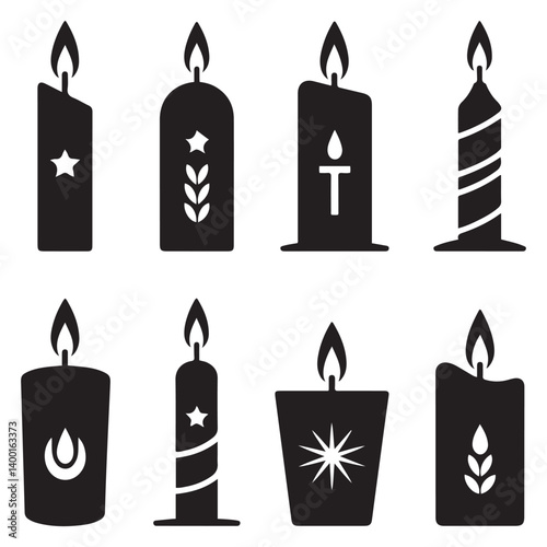 Εκτύπωση καμβά Set candle Vector Black silhouettes for religion commemorative and party