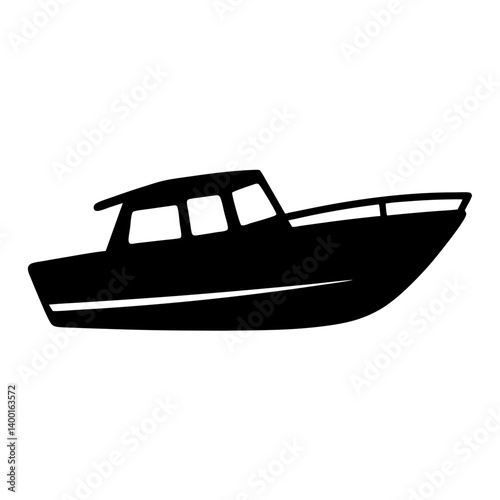 Silhouette of a motorboat with windows, body line and cabin design