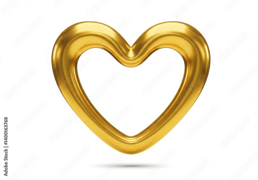 A golden heart shaped frame isolated on a white background with a subtle shadow underneath it A golden heart shaped frame isolated on a white background with a subtle shadow underneath it
