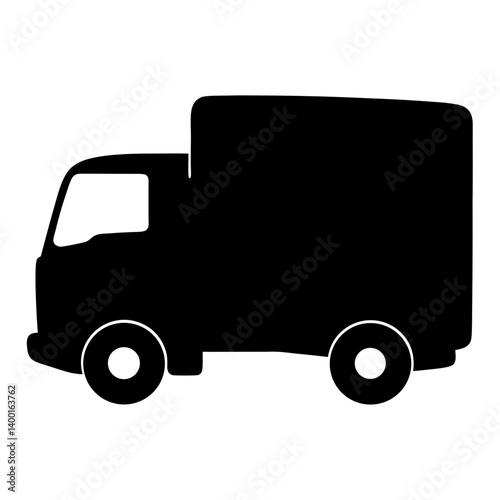Silhouette illustration of a delivery box truck with a short cab