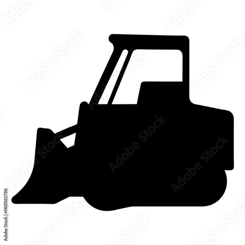 Silhouette of a powerful bulldozer ready to move earth and build foundations