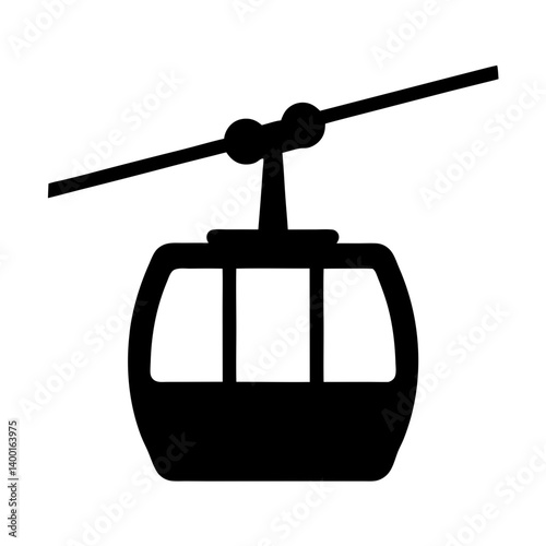 Silhouette of a Gondola Cable Car for Mountain Transport on a Cable
