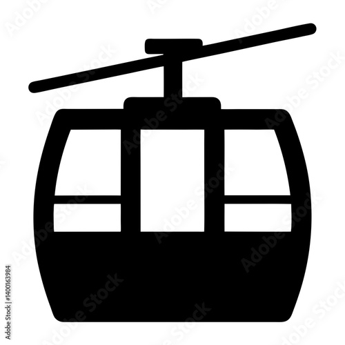 Black silhouette graphic image of a Gondola cable car vehicle icon