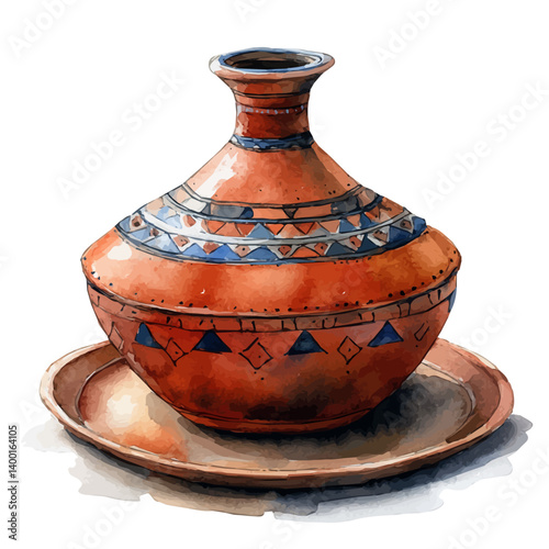 Tagine, watercolor vector, isolated on a white background.