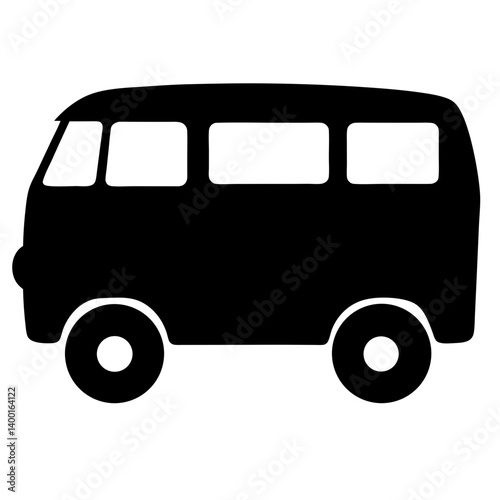 Classic Black and White Silhouette Illustration of a Retro Van Vehicle