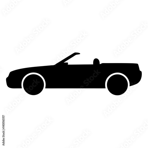 Simple Silhouette of a Black Convertible Car with Top Down on White