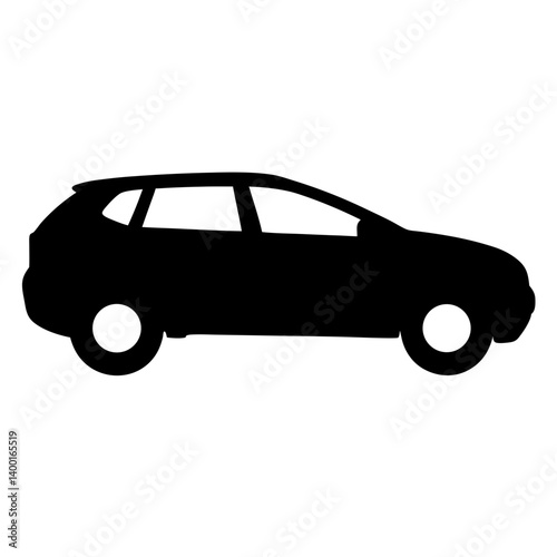 A black silhouette of a compact SUV against a white background