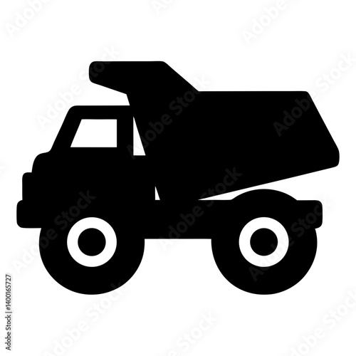 Stylized Black Dump Truck Silhouette on a White Background Vector