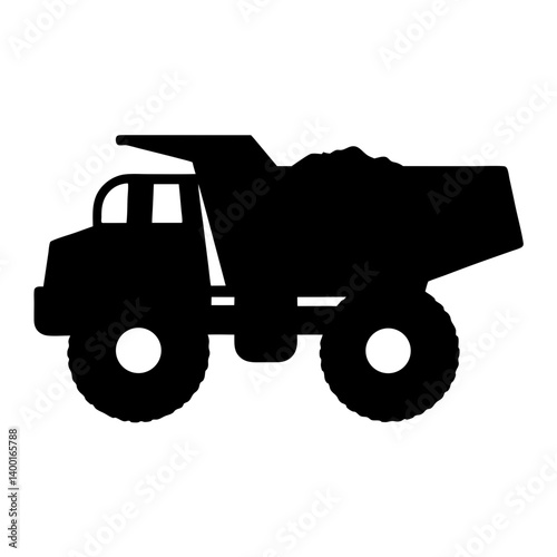 Silhouette of a big, powerful dump truck carrying heavy materials