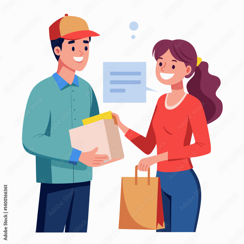 delivery man courier postman giving paper bag delivery man courier postman giving paper bag