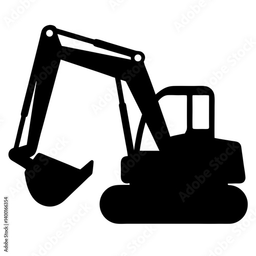 Silhouette of an excavator construction vehicle digging machinery equipment and heavy equipment