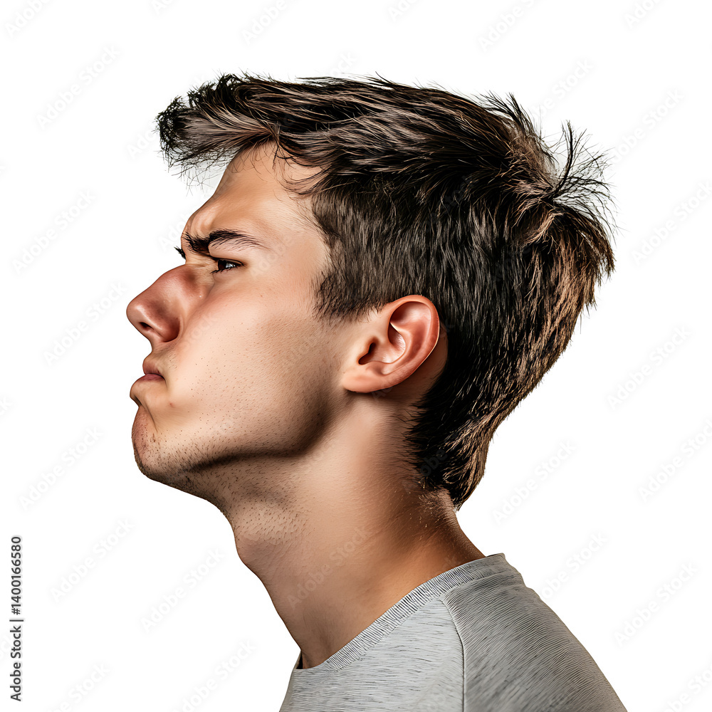 Fototapeta premium Disgusted Man Facial Expression Isolated