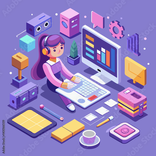 character working at content creation