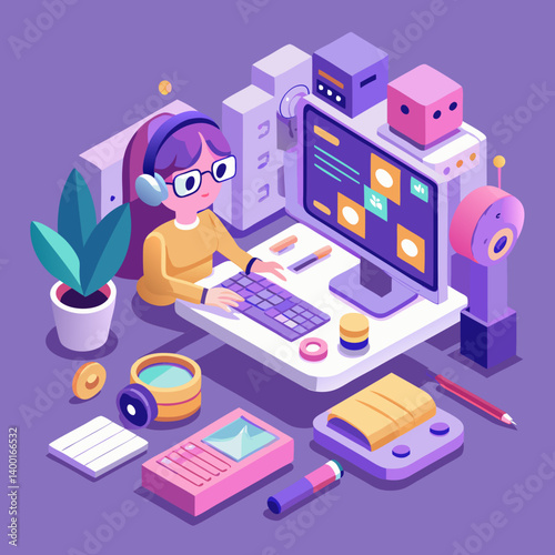 character working at content creation