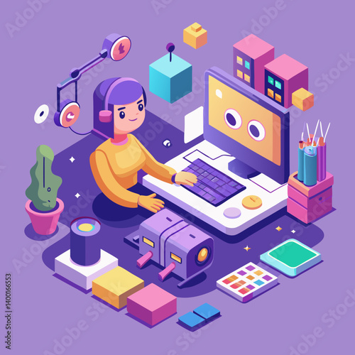character working at content creation