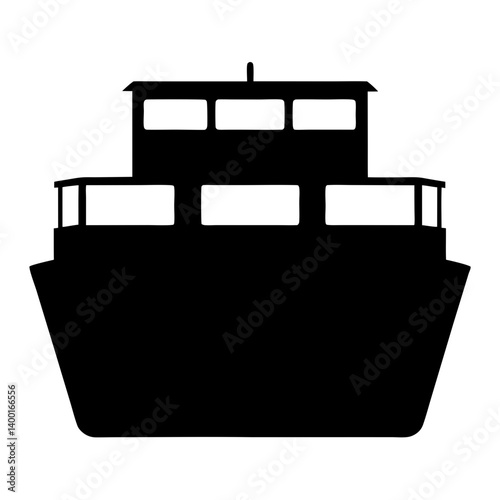 Monochrome silhouette of a ferry boat or other similar commercial vessel