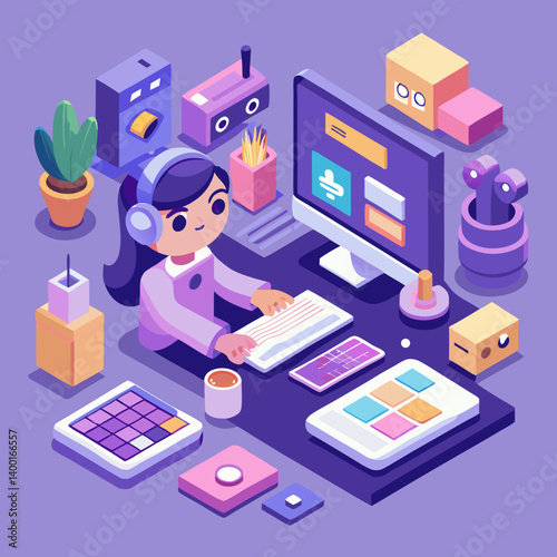 character working at content creation