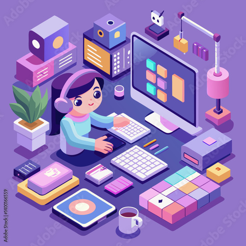 character working at content creation