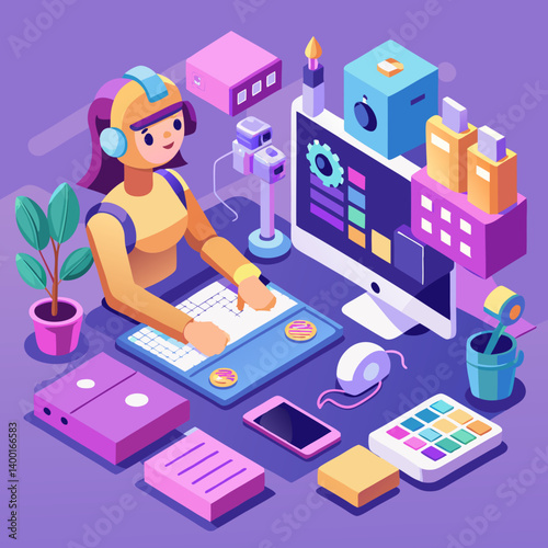 character working at content creation