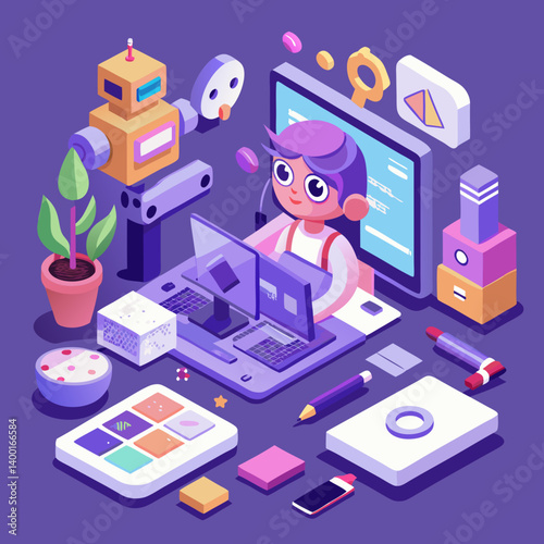 character working at content creation