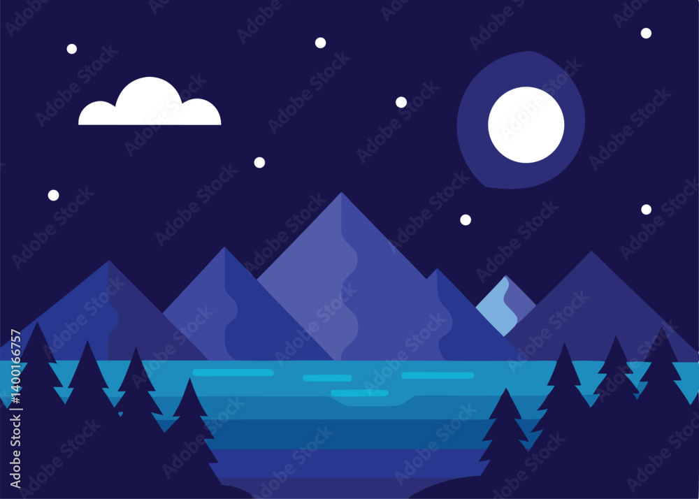 Fototapeta premium wonderful night landscape vector illustration
