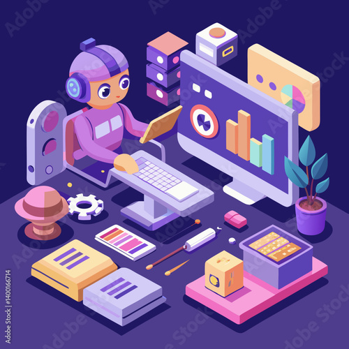character working at content creation