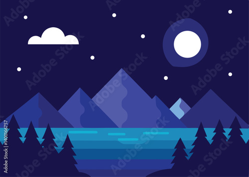 wonderful night landscape vector illustration