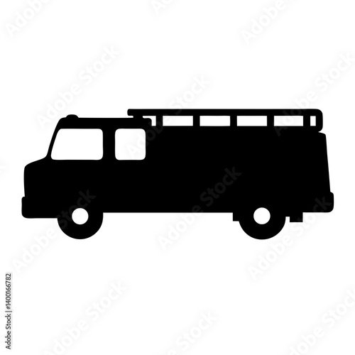 Silhouette of a fire engine with a roof rack and two wheels