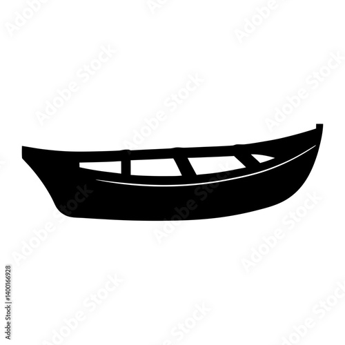 Simple Black and White Boat Silhouette Illustration with Visible Structure
