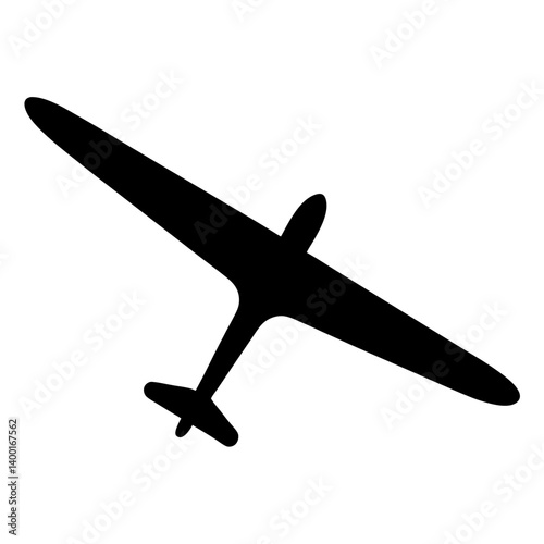 Silhouette of a vintage aircraft or glider soaring through the sky in black
