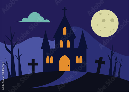 halloween spooky purple night scene horizontal background