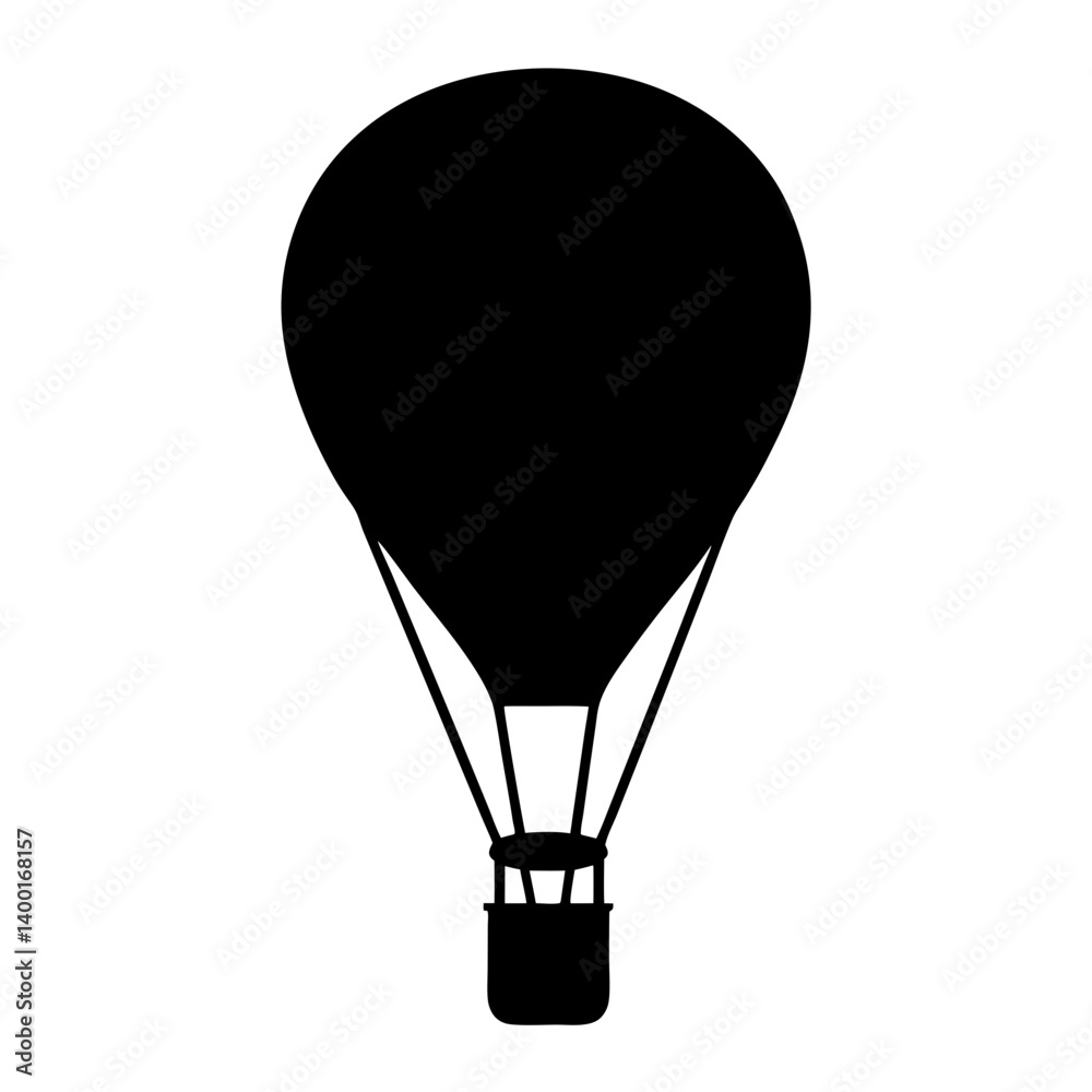 Black silhouette of a hot air balloon against a white background Black silhouette of a hot air balloon against a white background