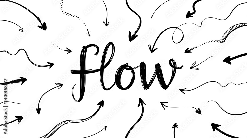 Obraz premium Flow Concept Illustration With Hand Drawn Arrows In Various Directions Design