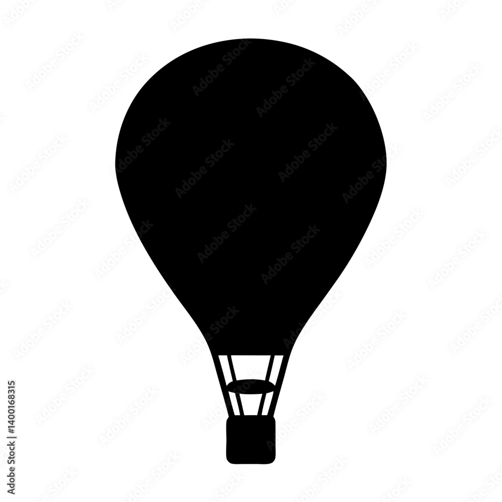 Silhouette of a classic hot air balloon against a stark white backdrop Silhouette of a classic hot air balloon against a stark white backdrop
