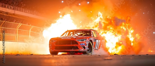 Racecar Fire Explosion Night.