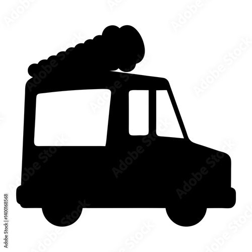Silhouette of a whimsical ice cream truck with a tasty treat on top