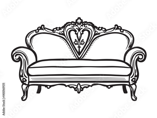 Victorian Sofa line art vector illustration