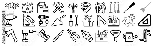 Workshop related editable line icon pack