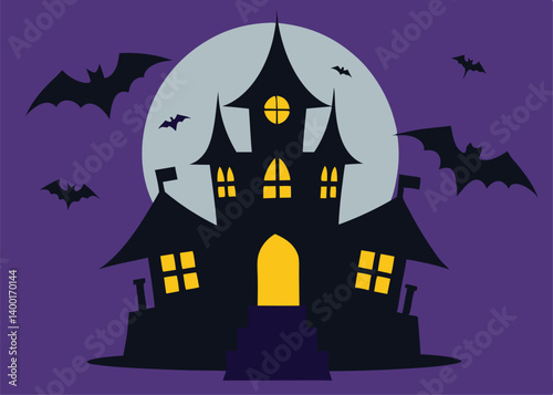 haunted house with bats