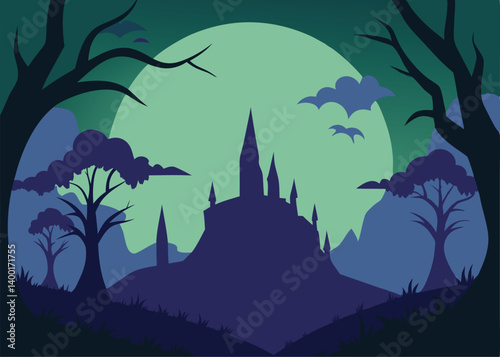 spooky silhouette forest landscape vector illustra