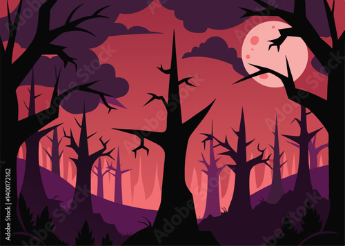 spooky silhouette forest landscape vector illustra