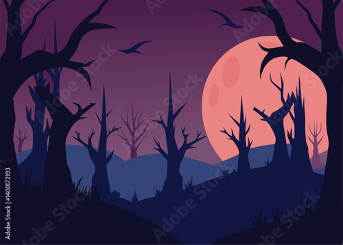 spooky silhouette forest landscape vector illustra