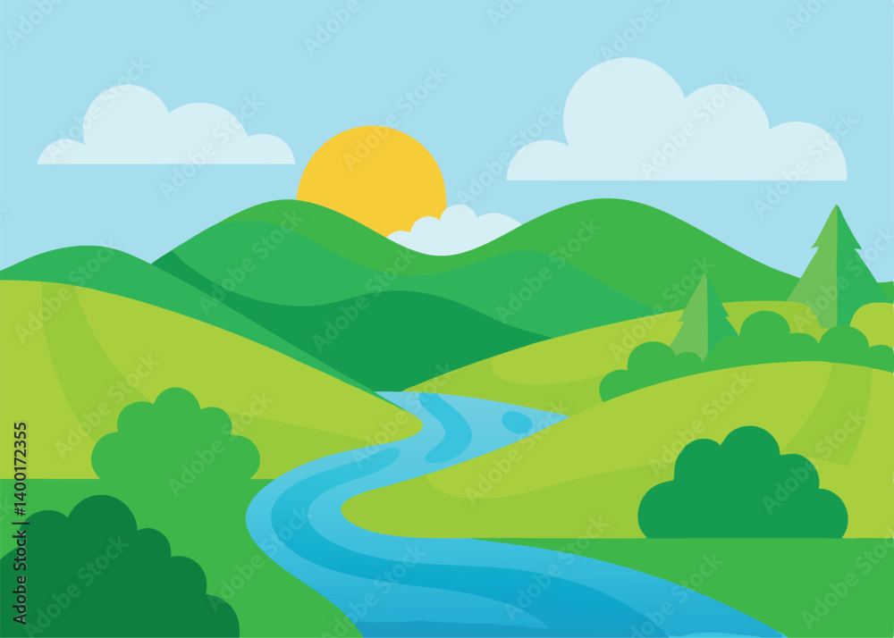 Fototapeta premium spring or summer landscape with field green hills