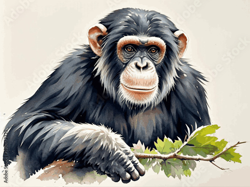 Playful primate wash chimpanzee isolated watercolor vector illustration svg 