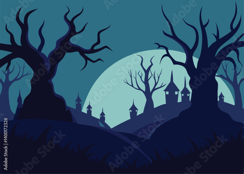 spooky silhouette forest landscape vector illustra