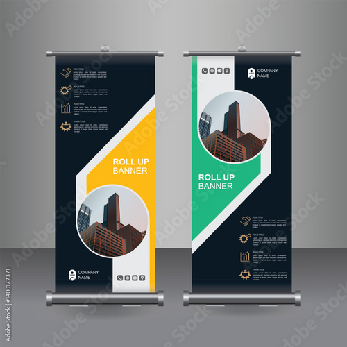 Vertical Business Roll Up  Banner Design, Signboard Advertising Brochure Flyer Template Vector X-banner and Street Business Flag of Convenience, Layout Background.